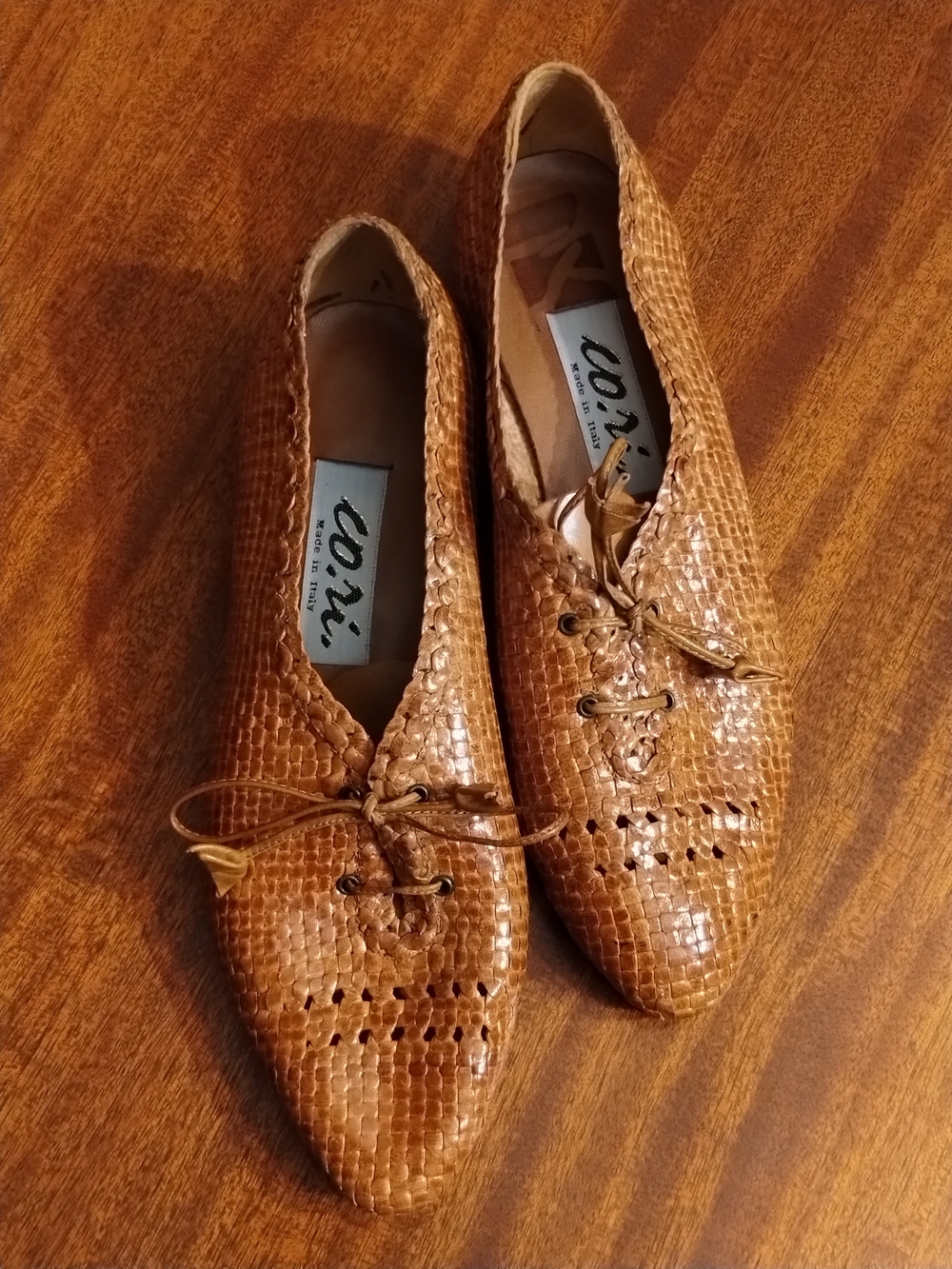 Made in Italy | Vintage Cognac Woven Lace-Up Women Shoes by Cori | 7.5 N
